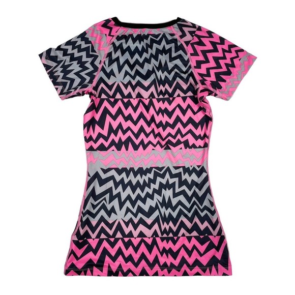 Nike Pro Shirt Womens Size XS Pink Black V Neck Fitted Printed Active 542269-658 - Picture 2 of 11